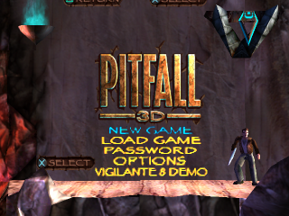 Pitfall 3D Beyond the Jungle title screen for Playstation